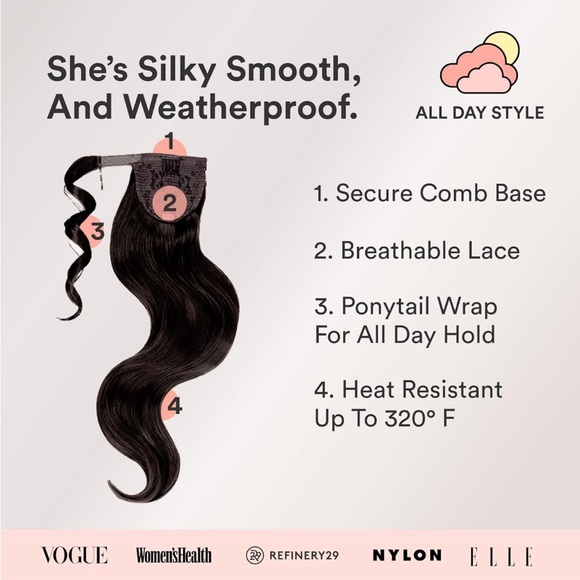 INH 26” Ponytail Hair Extensions Jet Black - Picture 4 of 15